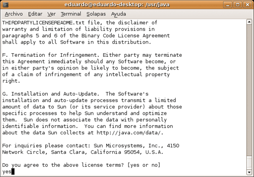 Aceptación de la licencia de Java