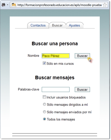 Mensajería. Buscar un contacto