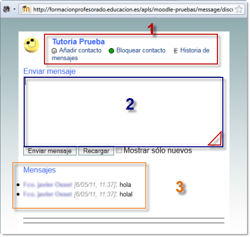 Mensajería. Vista de la ventana sin marcos ni javaScript