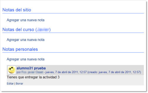 Perfil personal. Notas
