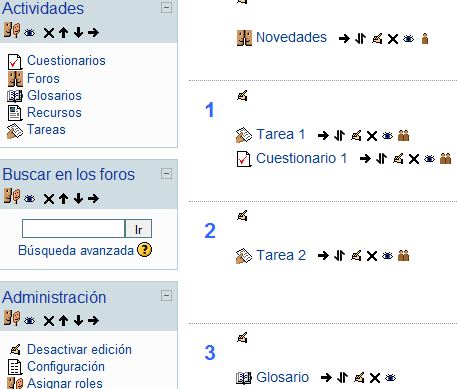 Distintos accesos al glosario desde el curso