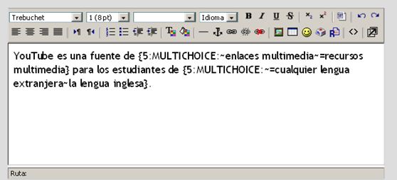 Pregunta Cloze. Incluir el texto
