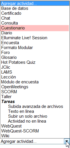 Agregar actividad: cuestionario