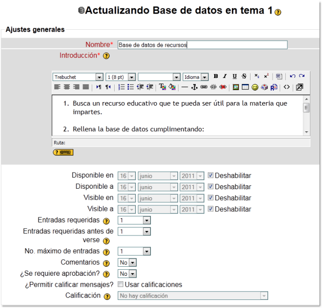 ajustes generales base de datos