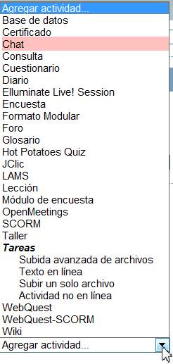 Agregar actividades: Chat