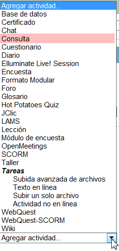 Agregar actividad: consulta