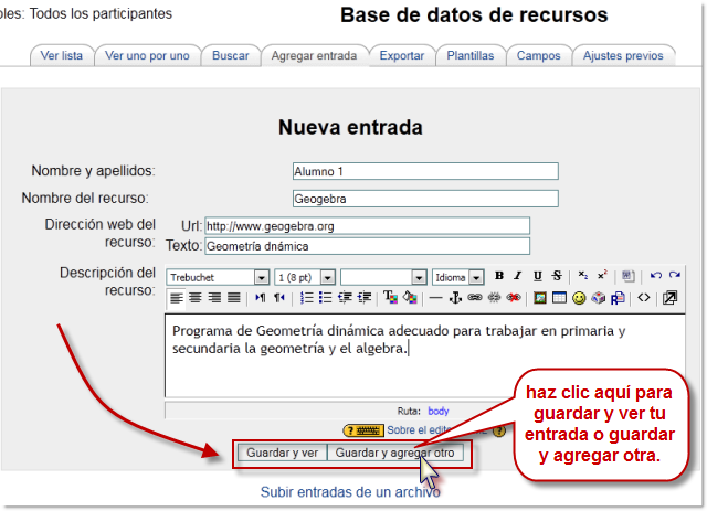 Crear y guardar una nueva entrada
