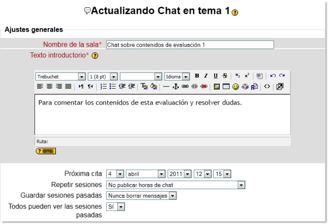 Ajustes generales de un chat