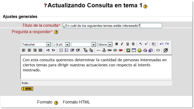 Ajustes generales de la consulta