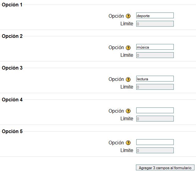 Configuración encuesta: opciones