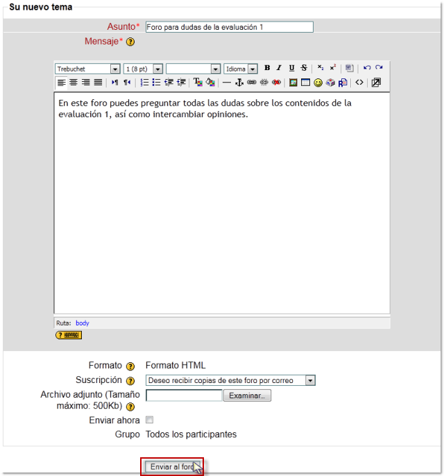 Configuración de un tema nuevo en el foro