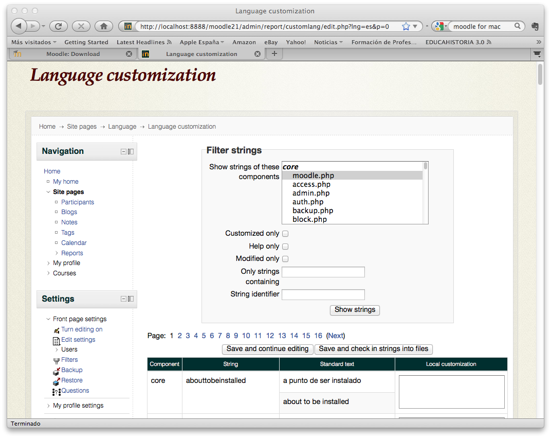 personalización idioma