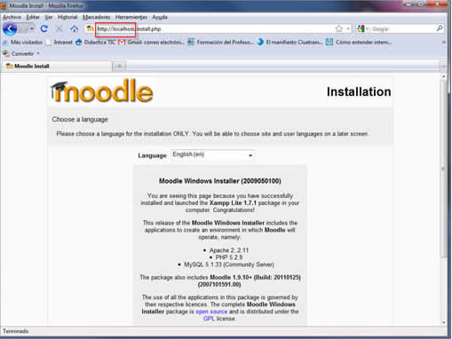 Iniciando el servidor Lamando a localhost