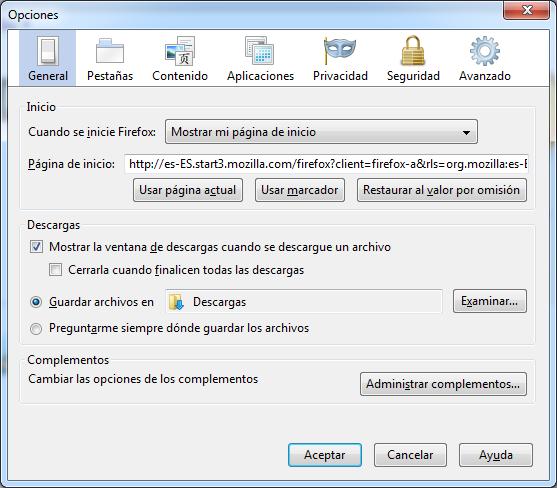 Preferencias Mozilla Firefox 