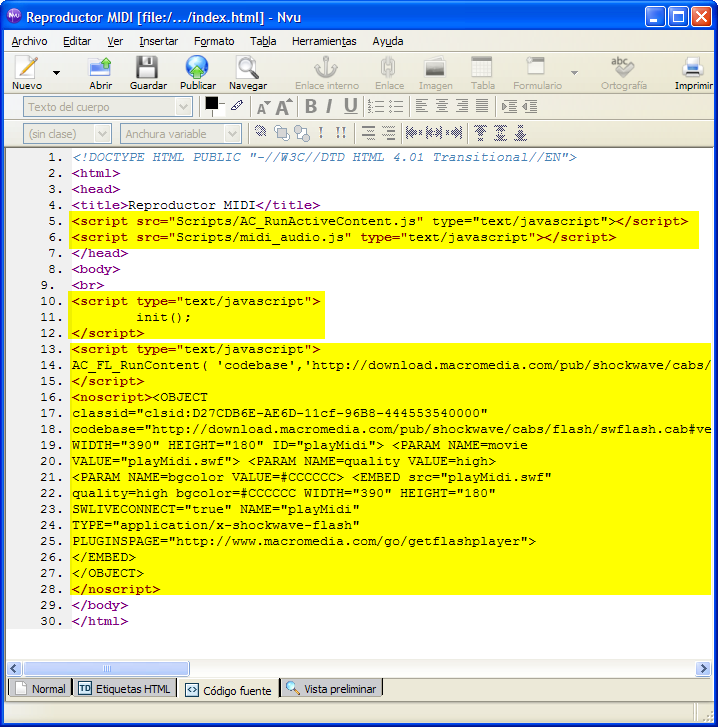 Código HTML de index.htm