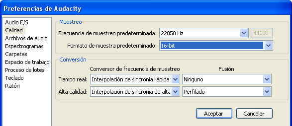 Preferencias de Audacity