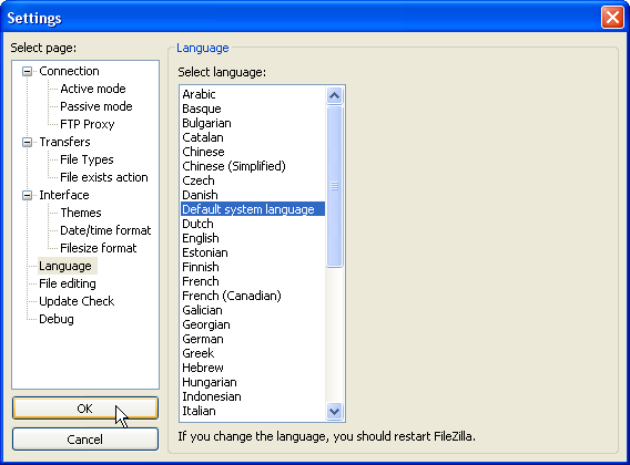 Filezilla Options