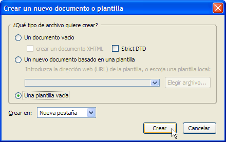 Crear un nuevo documento o plantilla