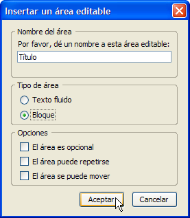 Insertar un área editable