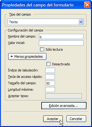 Propiedades del campo del formulario