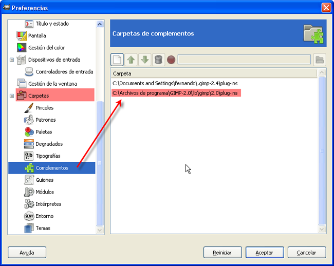 Preferencias de GIMP