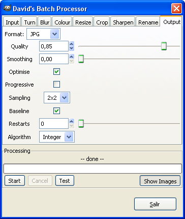 Salida en formato JPG