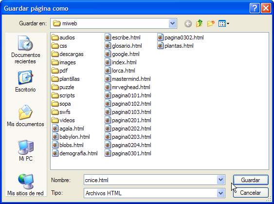 Guardar página como