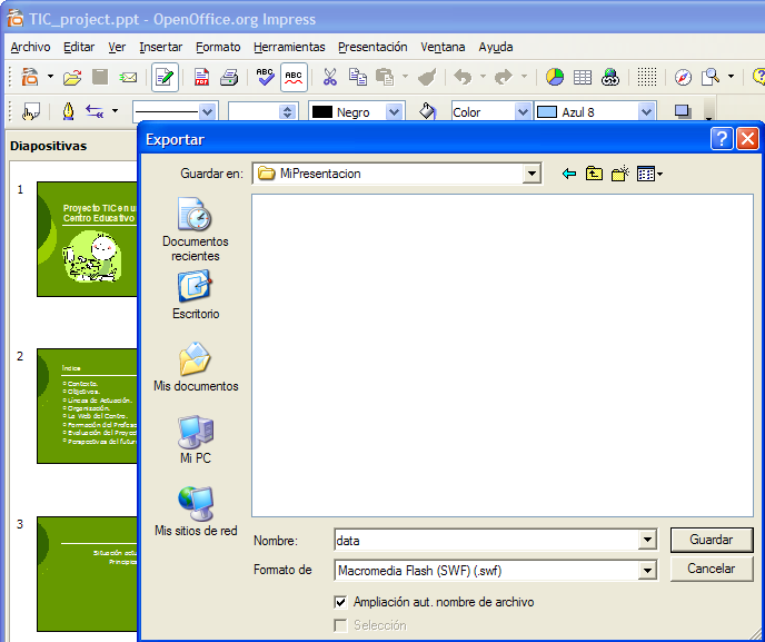 Exportar desde OpenOffice