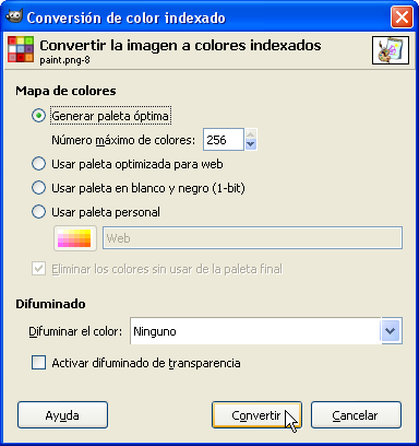 Conversión de color indexado