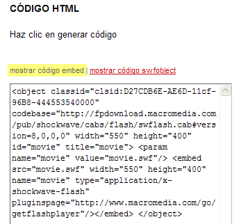 Código object/embed