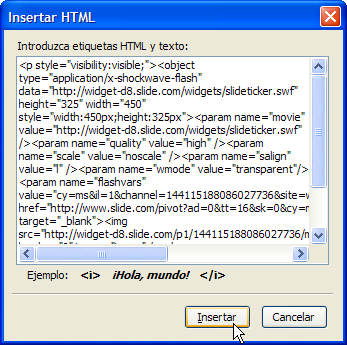 Insertar HTML