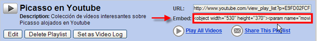 Embed de la lista de reproducción creada